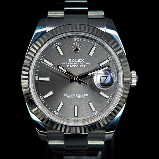 Rolex Datejust 41mm Oyster Bracelet w/ White Gold Fluted Bezel - Ref # 126334