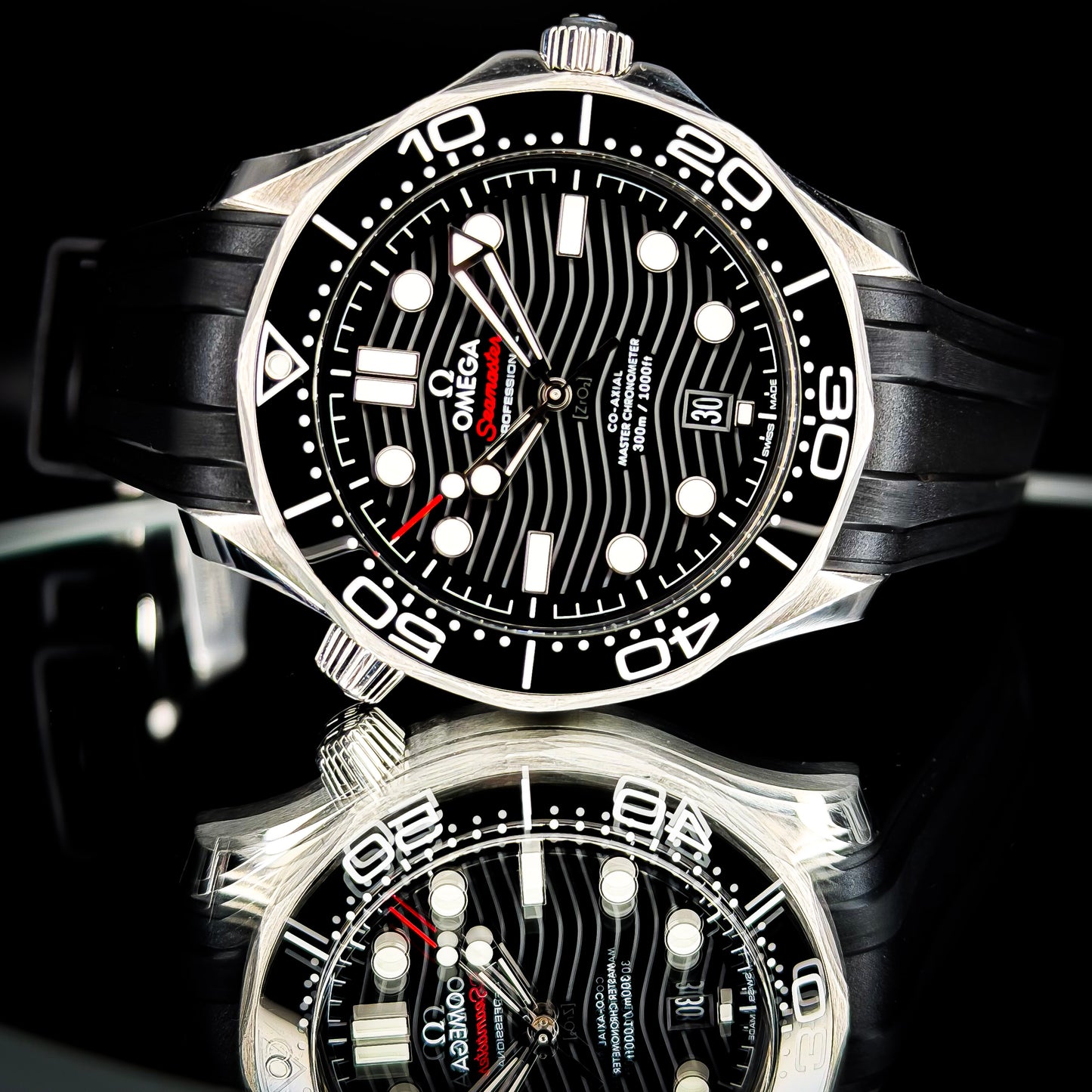 Omega Seamaster Professional Diver Black Wave Dial - Ref # 210.32.42.20.01.001