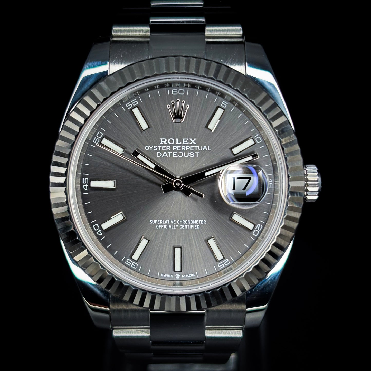 Rolex Datejust 41mm Oyster Bracelet w/ White Gold Fluted Bezel - Ref # 126334