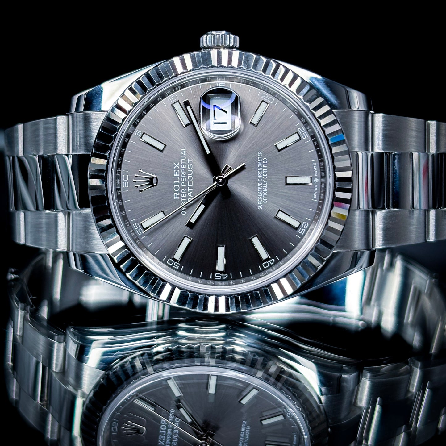 Rolex Datejust 41mm Oyster Bracelet w/ White Gold Fluted Bezel - Ref # 126334